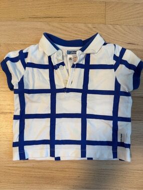 Jacadi Blue and White Grid Button-Down Polo